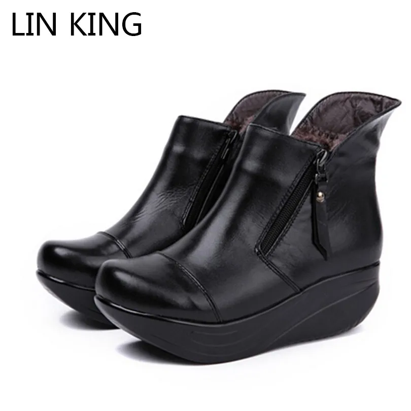 LIN KING/теплые плюшевые черные женские ботинки Зимние на толстой подошве Ботинки
