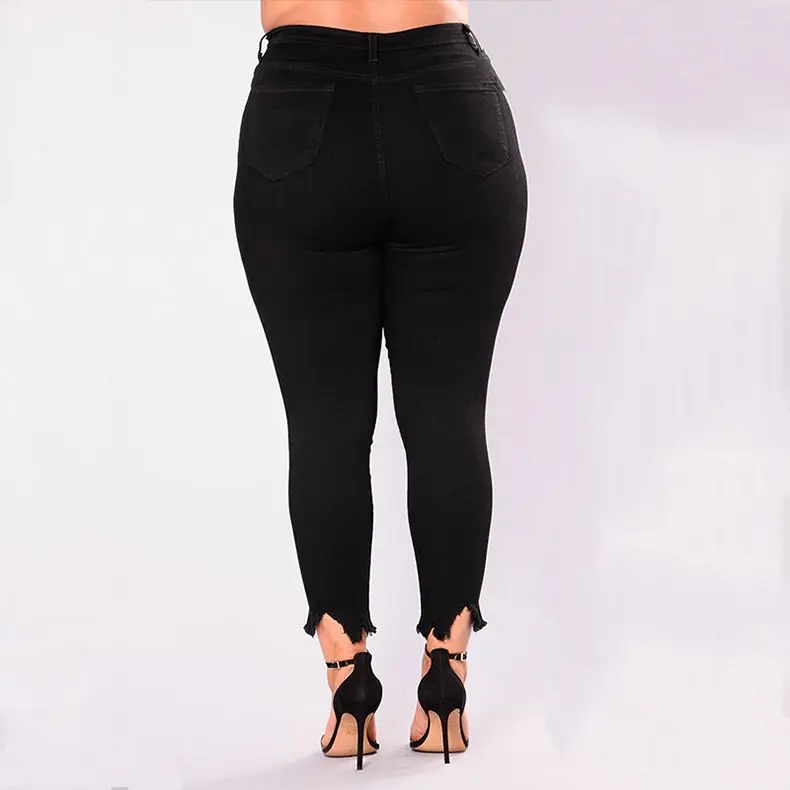 QMGOOD 2018 Boyfriend Jeans for Women Plus Size Black Ripped Skinny Stretchy Denim Mom Big Distressed 5XL |