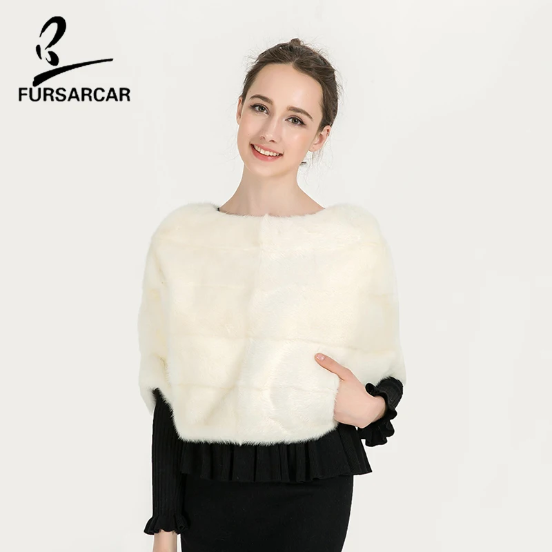 FURSARCAR 2020 Роскошные шали из натурального меха норки женские зимние короткие