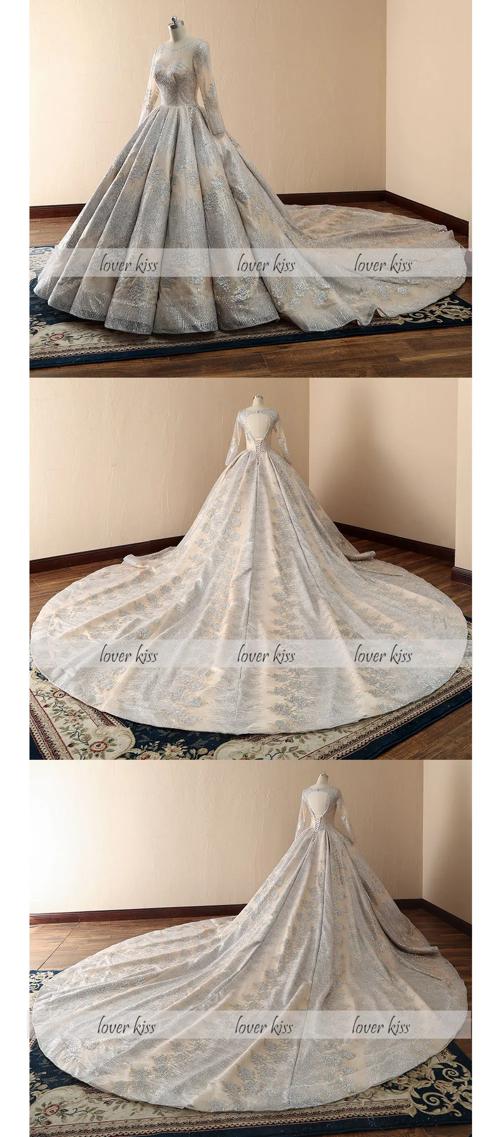 Lover Kiss robe de mariee Impire свадебное платье с длинным рукавом знаменитостей роскошное блестящее свадебное платье