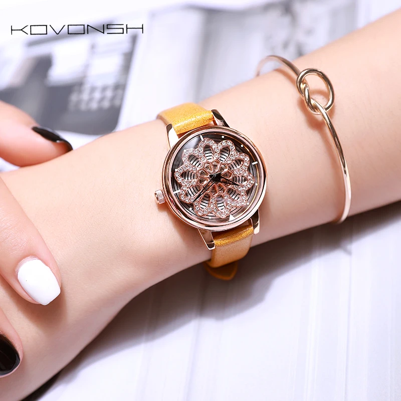 Часы женские кварцевые с вращающимся циферблатом на 360 градусов | Наручные часы