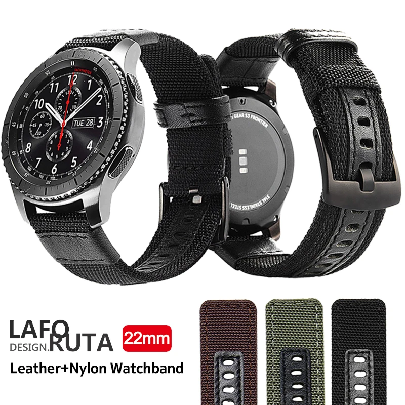 Laforuta 22 мм для samsung gear Sport S3 Classic Frontier Galaxy Watch 46 мм ремешок армейский зеленый нейлоновая ткань быстросъемный ремешок