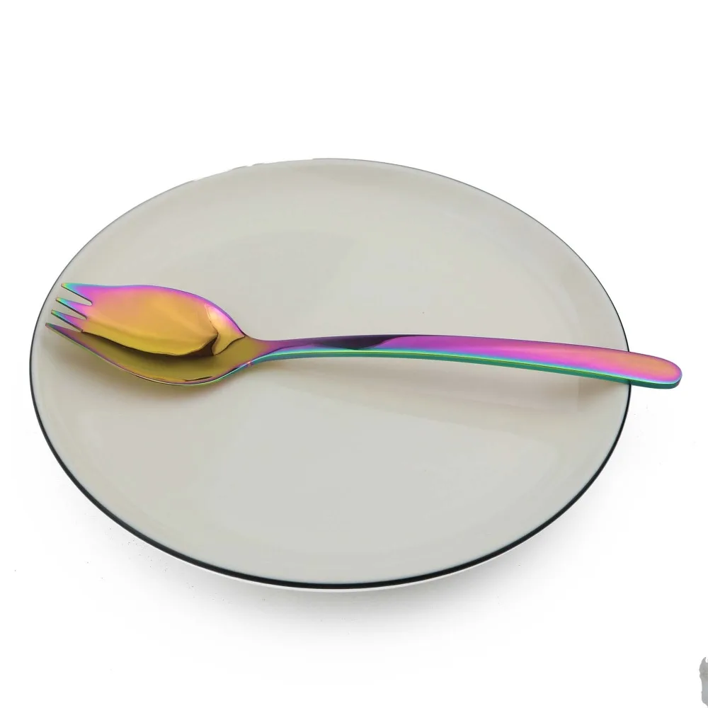 JANKNG 1 шт красочные столовые приборы Spork 304 из нержавеющей стали салатная Ложка Вилка длинная ручка для пикника вилки для фруктов используется для лапши