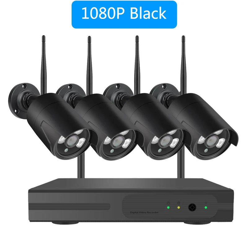 4CH 1080P Black Беспроводной CCTV Системы 1080 P Аудио запись 2MP 4CH NVR Водонепроницаемый Открытый камера видеонаблюдения с WiFi Системы комплект видеонаблюдения - Цвет: 4CH 1080P Black