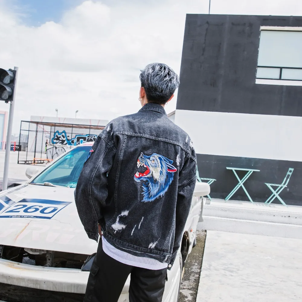 Новые идеи джинсовая куртка рваные мужские 2018 осень зоология вышивка плюс размер