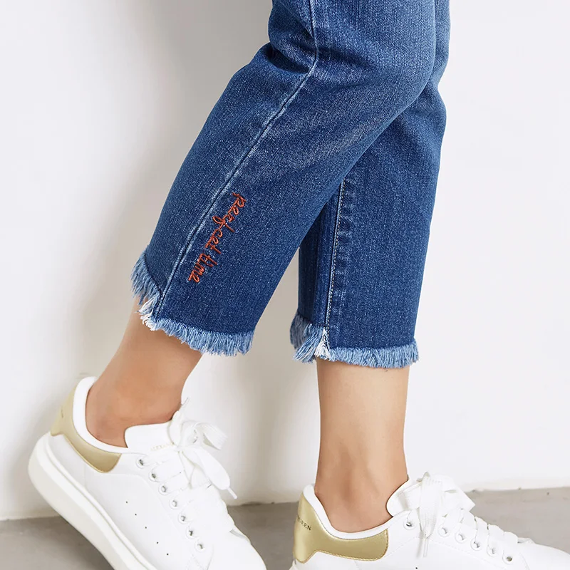 2019 LEIJIJEANS Новое поступление весна размера плюс вышивка кисточка отбеленные