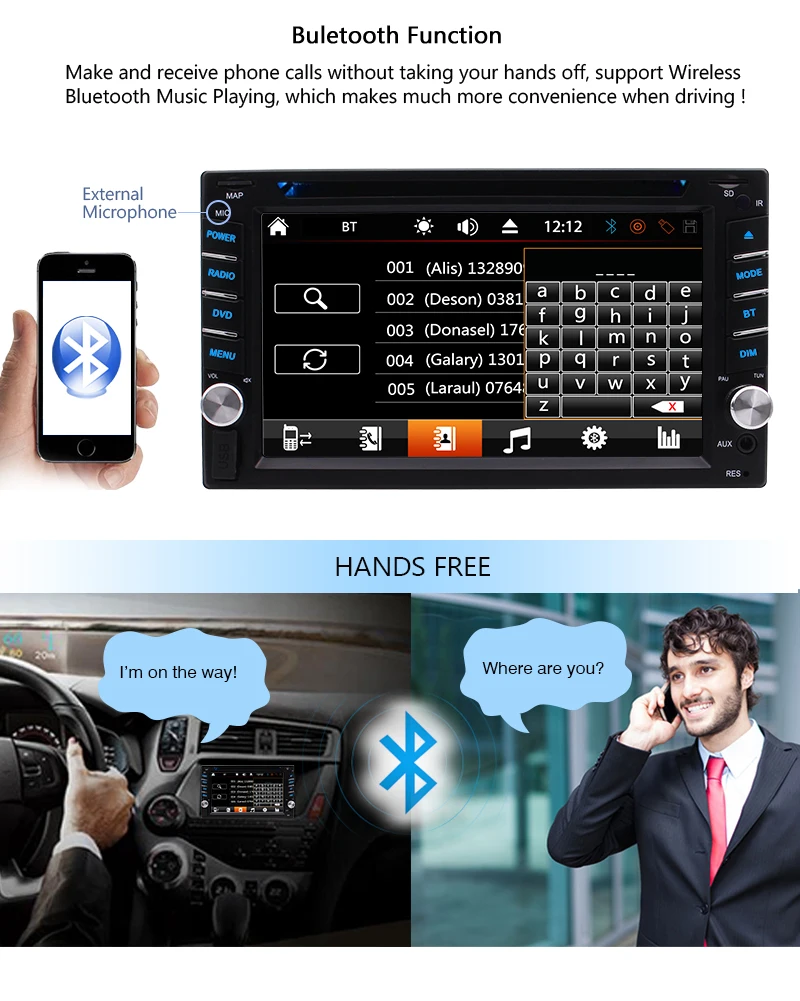 Автомагнитола 2 Din с сенсорным экраном 6 дюйма Bluetooth сабвуфером и беспроводной