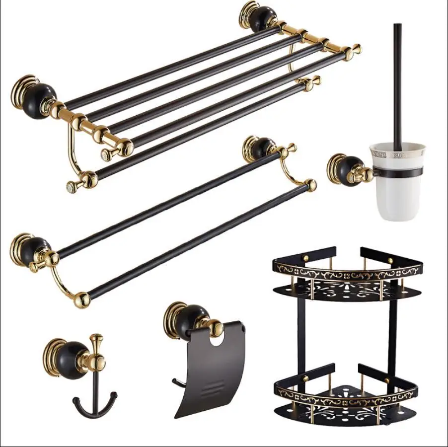 

New brass and Jade Gold Black Bathroom Accessories Set,Paper Holder,Towel Bar,Soap basket,towel rack,hook bathroom Hardware set