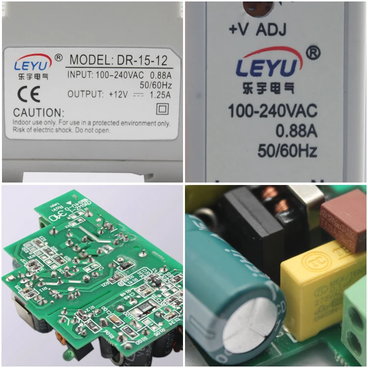 Простота установки DR-15 серии питания с одним выходом 5V 12V 24V din-рейку импульсный источник питания светодиодного табло