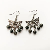 natural labradorite beads 6mm hook drop earrings metal tron alloy butterfly pendant decoration earrings jewelry 1 pair
