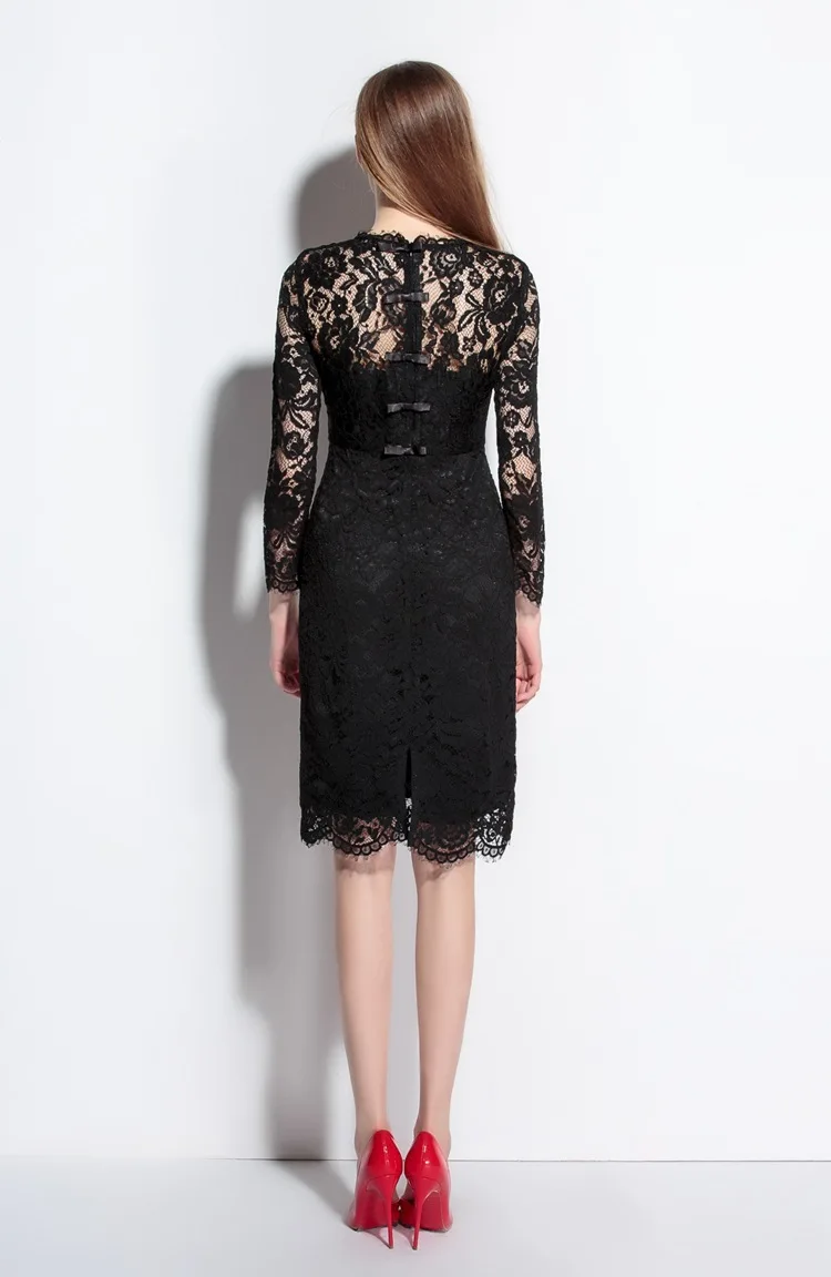 Европа 2016 Лето Новые женские Платья Ажурная Вышивка Сплошной Цвет С Длинными