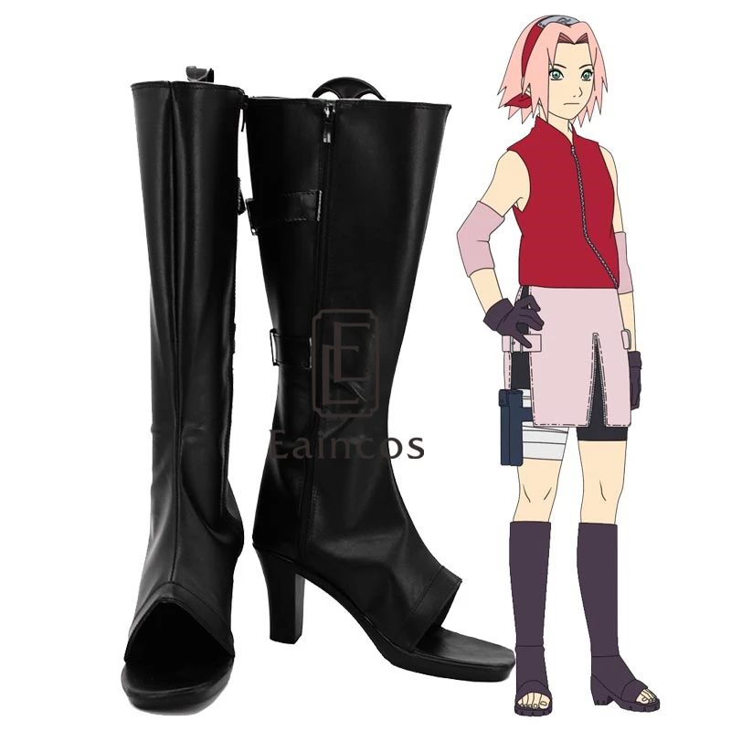 Аниме Naruto Haruno Sakura обувь для косплея черные сапоги с открытым носком