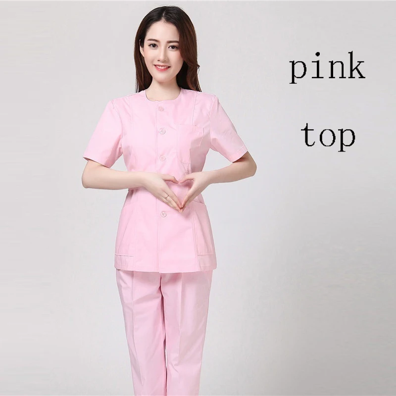 pink top Для женщин тонкий Стиль медицинская Униформа(вы можете выбрать нужный вариант, Регулируемая посадка на талии; рубашку или парой Талия на резинке брюки или целый набор - Цвет: pink top