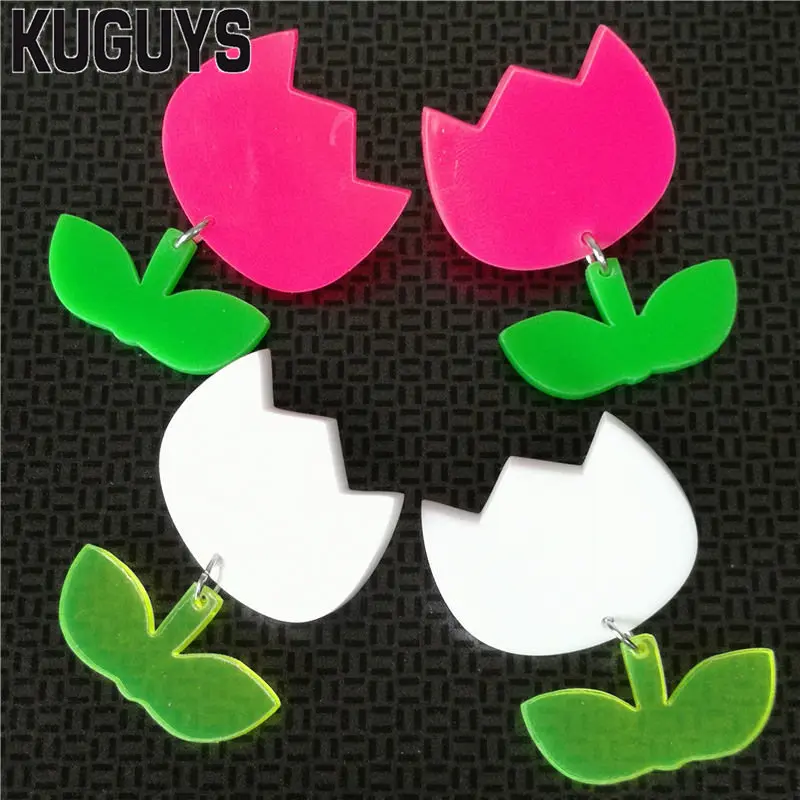 Женские серьги подвески KUGUYS модные с цветком белого и ярко розового цветов|earrings