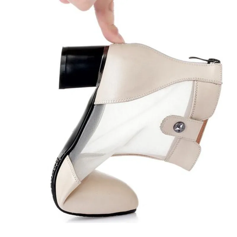 

2019 Cowhide Mesh Breathable Women Sandals Cool Boots Thick Heel Plus Size Summer Leather Sandals Women Shoes Fashion Sandals