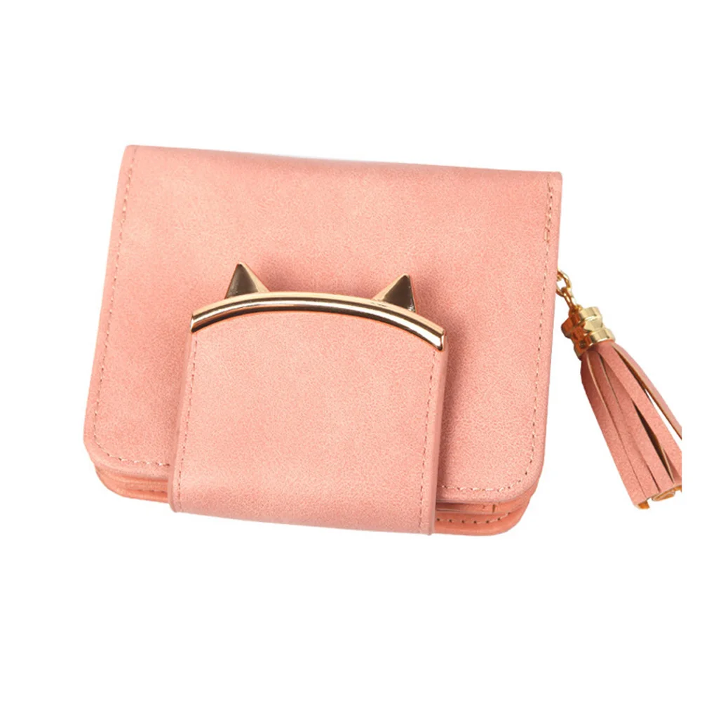 Women Cat Ears PU Leather Tassel Wallet Short Mini Womens Wallets Purse for Money Credit Cards OH66 | Багаж и сумки