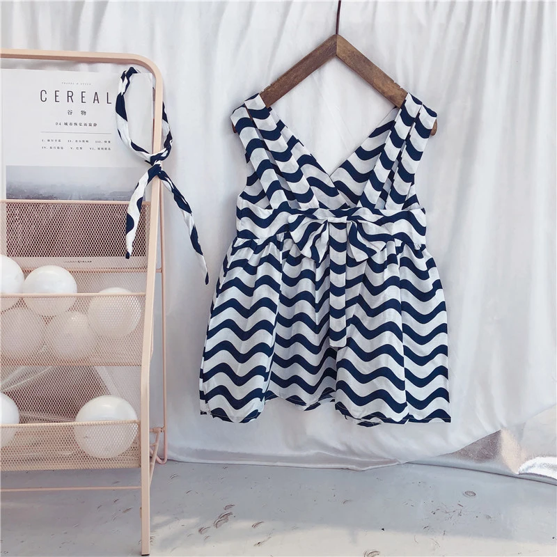 2019 новые летние полосатые платья без рукавов с открытой спиной для маленьких