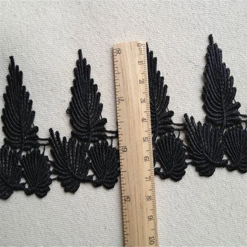 Широкая тесьма для шитья черного кружева Венеции с гипюровой отделкой и кленовыми листьями 2,68 дюйма шириной 2 ярда на.