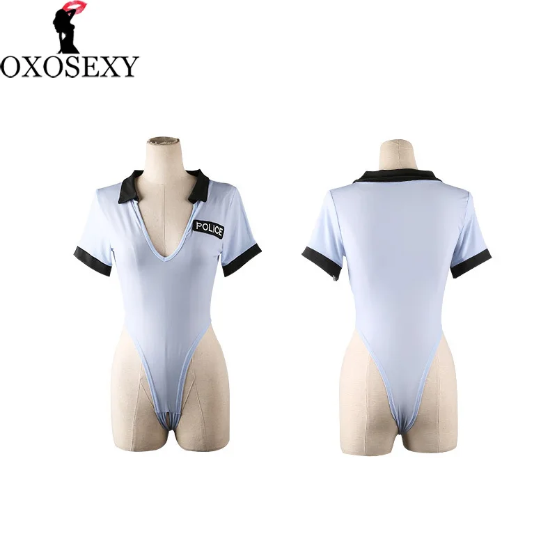 Синий Полицейский Косплей сексуальные костюмы Боди сексуальное нижнее белье с