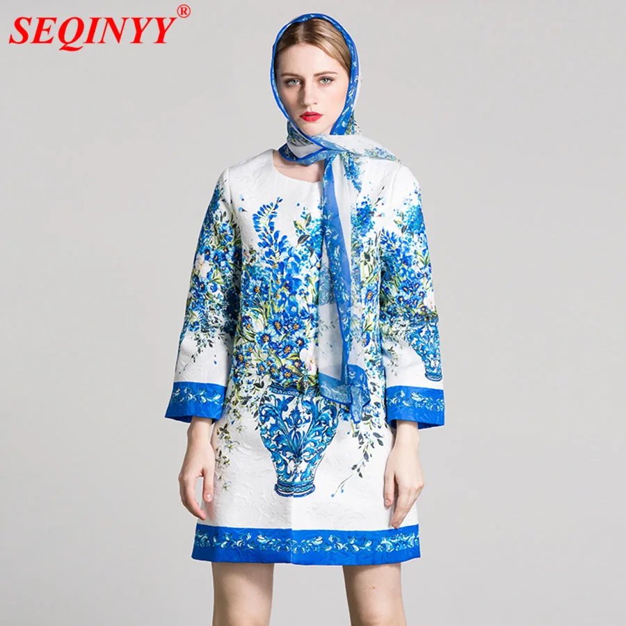 Элегантный длинный жакет Синий Потрясающий жаккардовый Бисероплетение