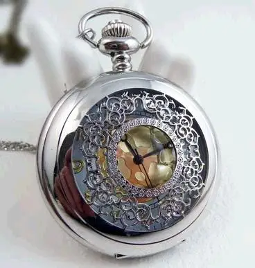 

New style Antique quartz bronze flowers Hollow out quartz pocket watch necklace fashion pendant clock 10 pcs /lot