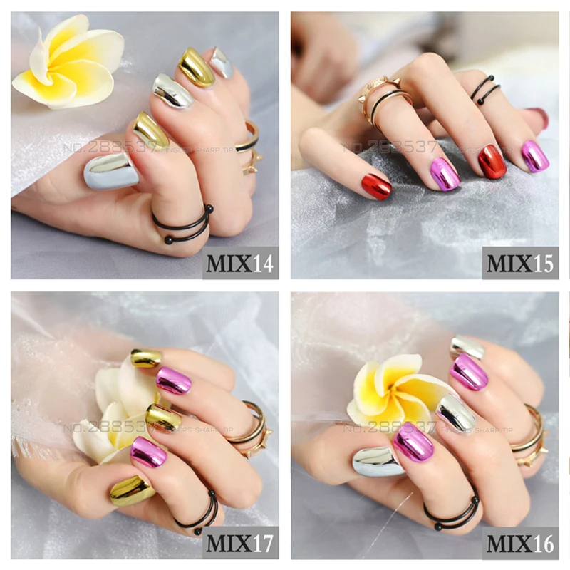 48 шт. зеркальные накладные ногти золотого серебряного красного фиолетового