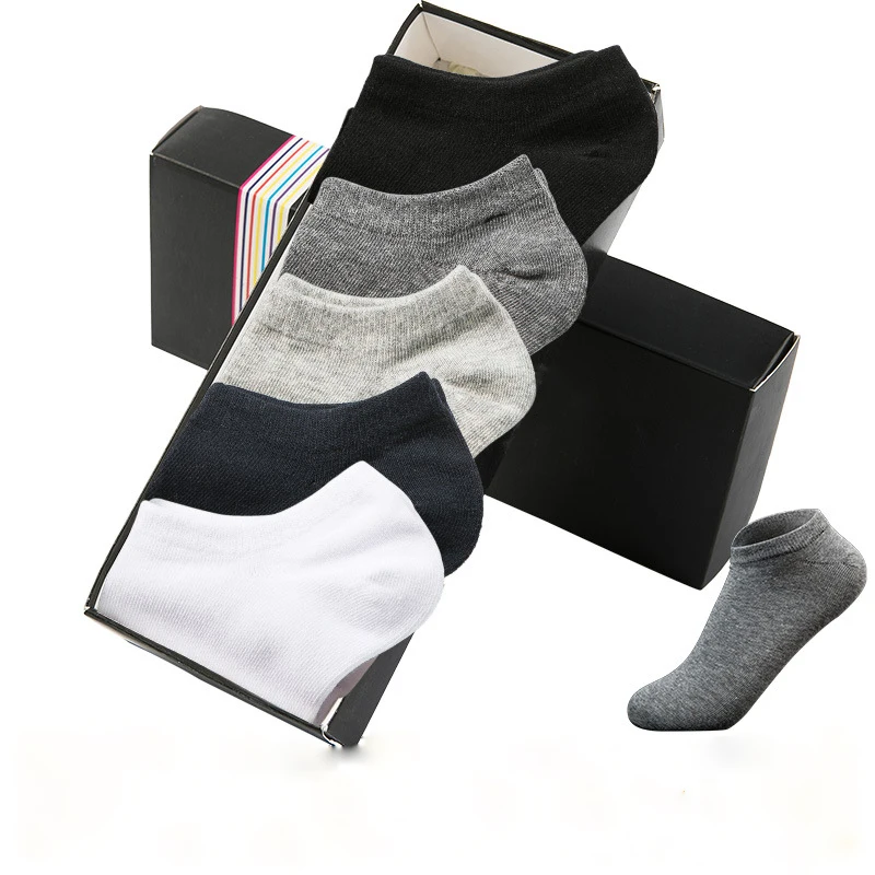 5 пар/лот летние мужские хлопковые короткие носки тонкие однотонные черные белые
