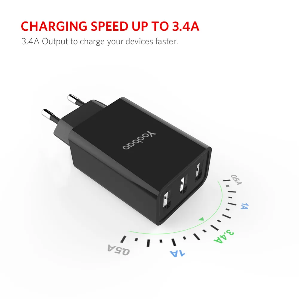 Yoobao 723 USB Зарядное устройство 5V3. 4A Универсальный Портативный стены 3 Порты и