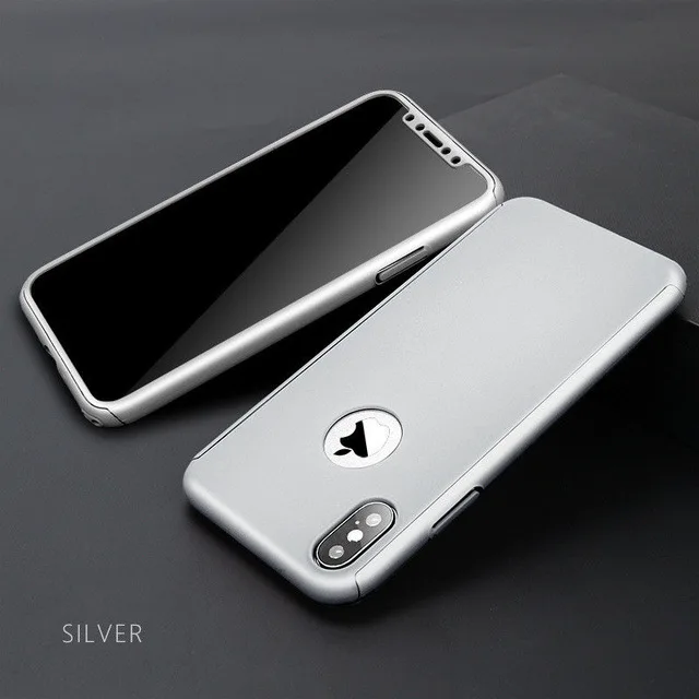 Smooth Silver 360 градусов чехол для телефона для iPhone XS Max 6 7 8 плюс Чехол с защитным закаленным Стекло для iPhone X 8 7 6 чехол s спереди и длинное сзади полное покрытие чехол - Цвет: Smooth Silver