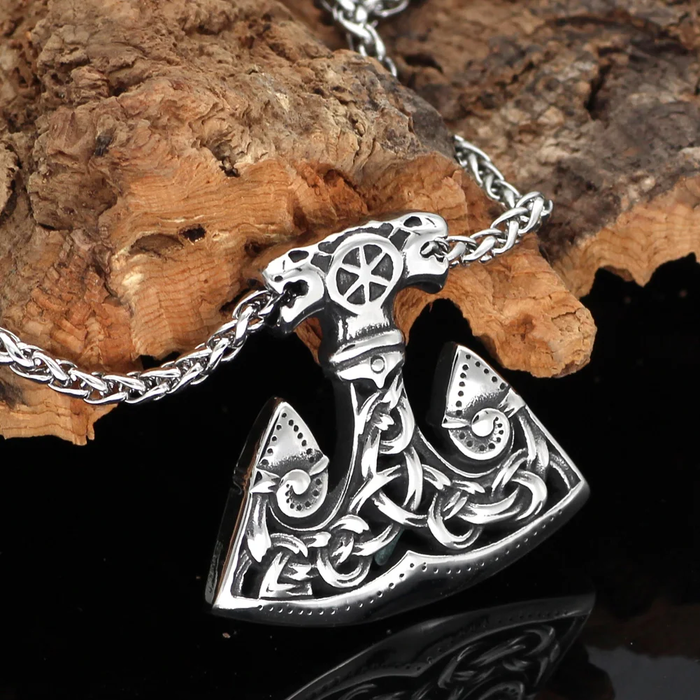 Men norse viking wolf stainless steel thor hammer axe Talisman MJOLNIR pendant necklace | Украшения и аксессуары
