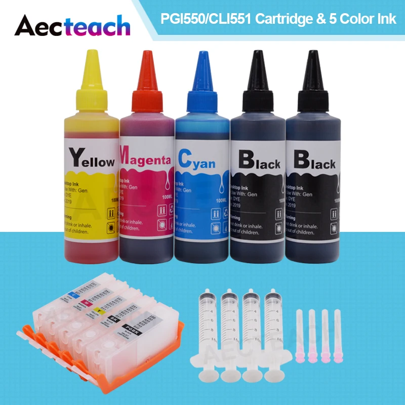 Чернильный картридж Aecteach PGI550 для Canon PGI 550 CLI 551 PIXMA IP7250 MG5450 MG5550 картриджи + 400 мл