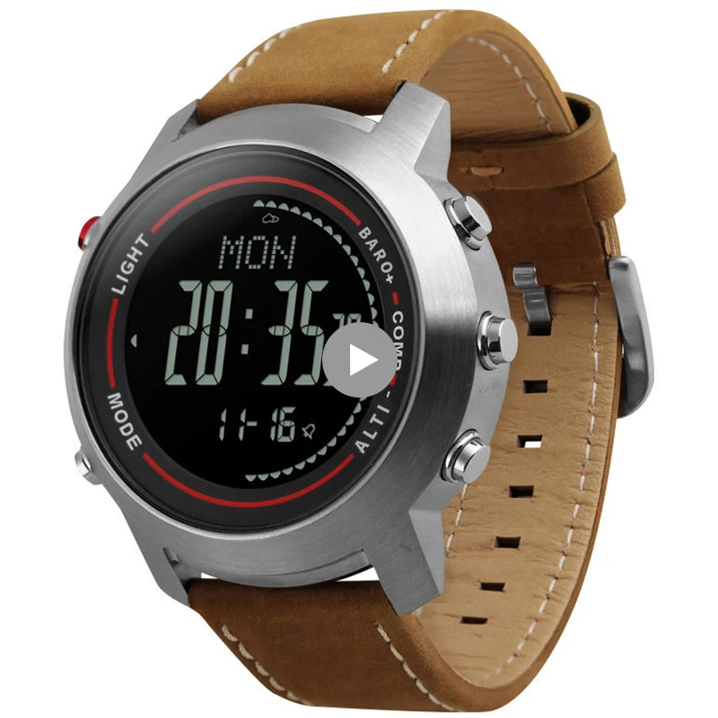 CAINUOS мужские спортивные цифровые наручные часы Компас Будильник кожаный ремешок