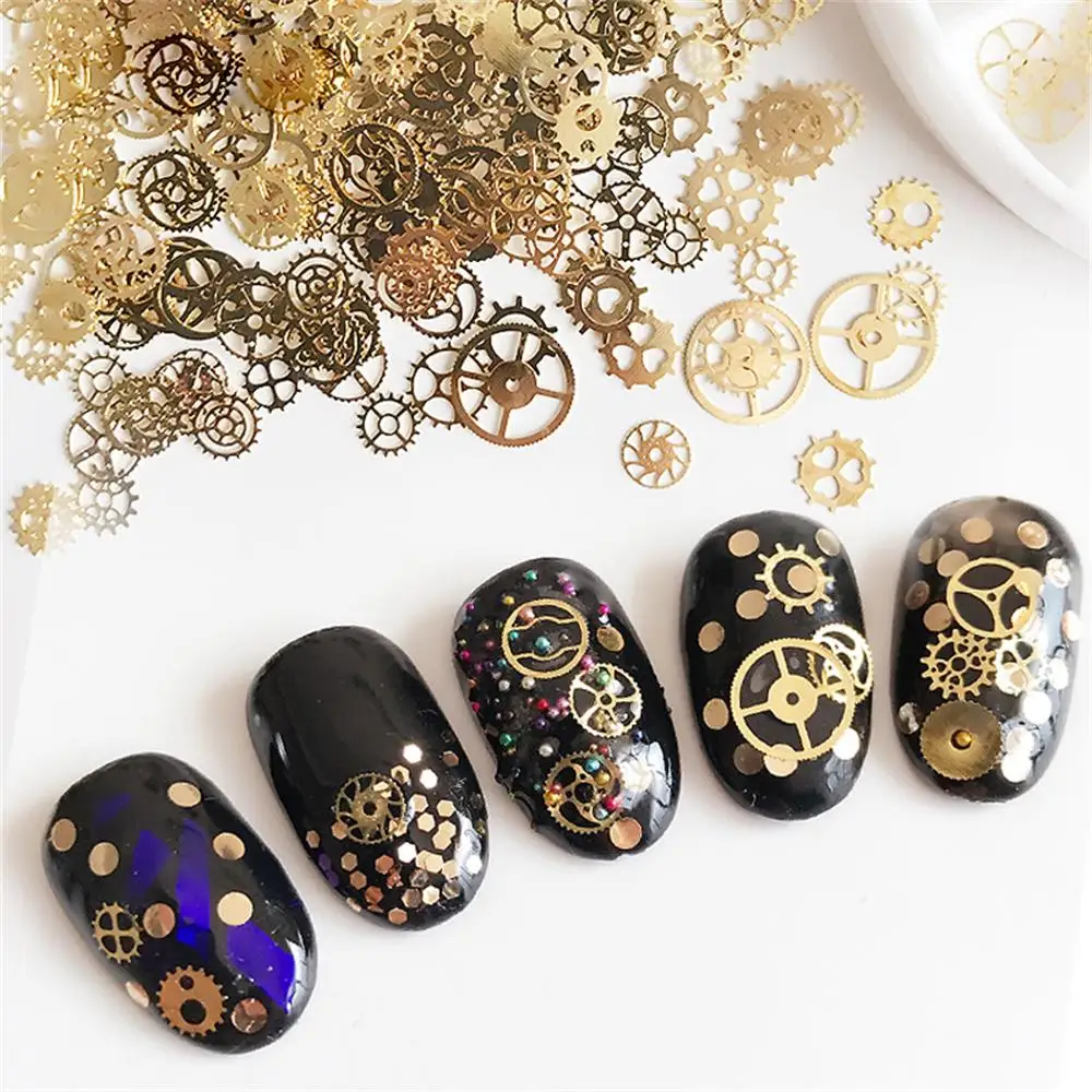 1BOX 3D DIY Hollow Metallic Nail Sequins Steampunk Mechanical Component Gear Wheel Manicure Art Decoration Tips Accessories | Красота и