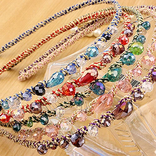 Ободок для волос Женский разноцветный нестандартный с кристаллами и бусинами