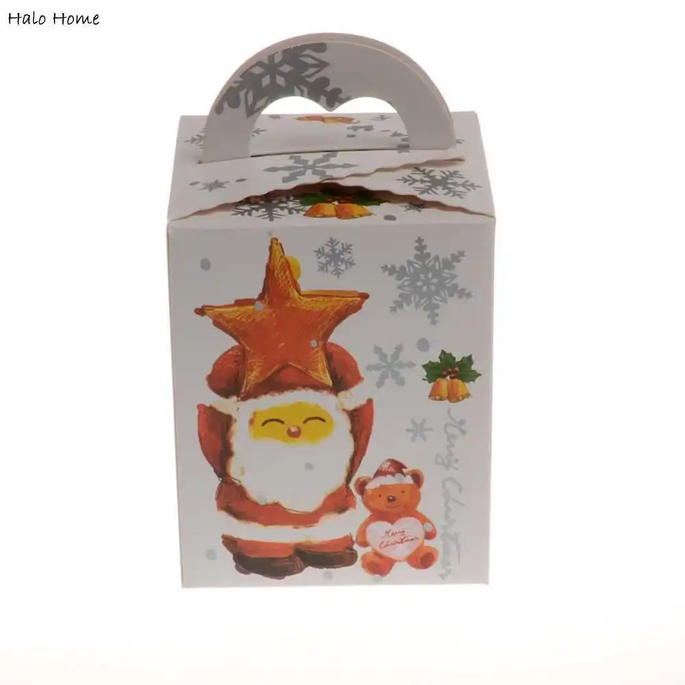 

High Quality Party Decoration Biscuit Box Merry Christmas 5 Pcs Santa Claus Promotions Paper Candy Gift Cake Box 9x9x16cm