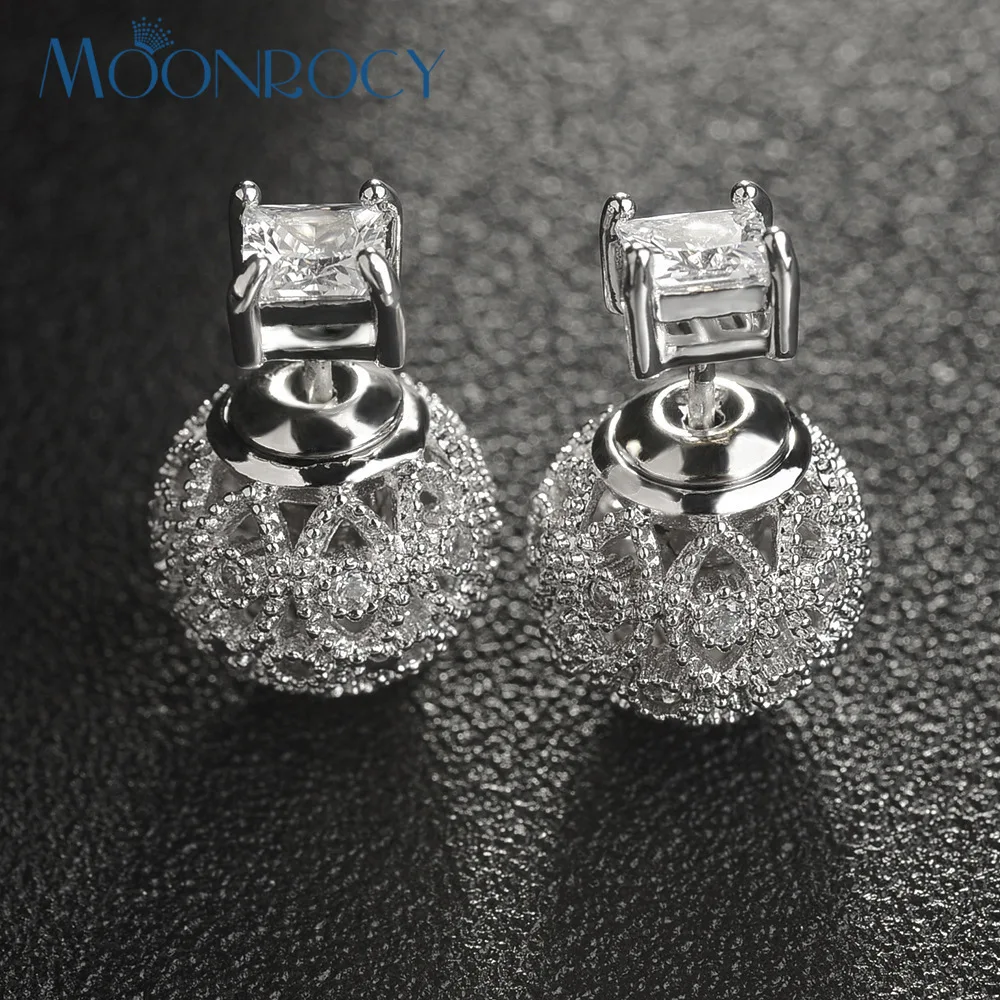 MOONROCY Free Shipping Fashion Jewelry wholesale Cubic Zirconia Crystal Square Hollow out ball earrings Gift for women | Украшения и