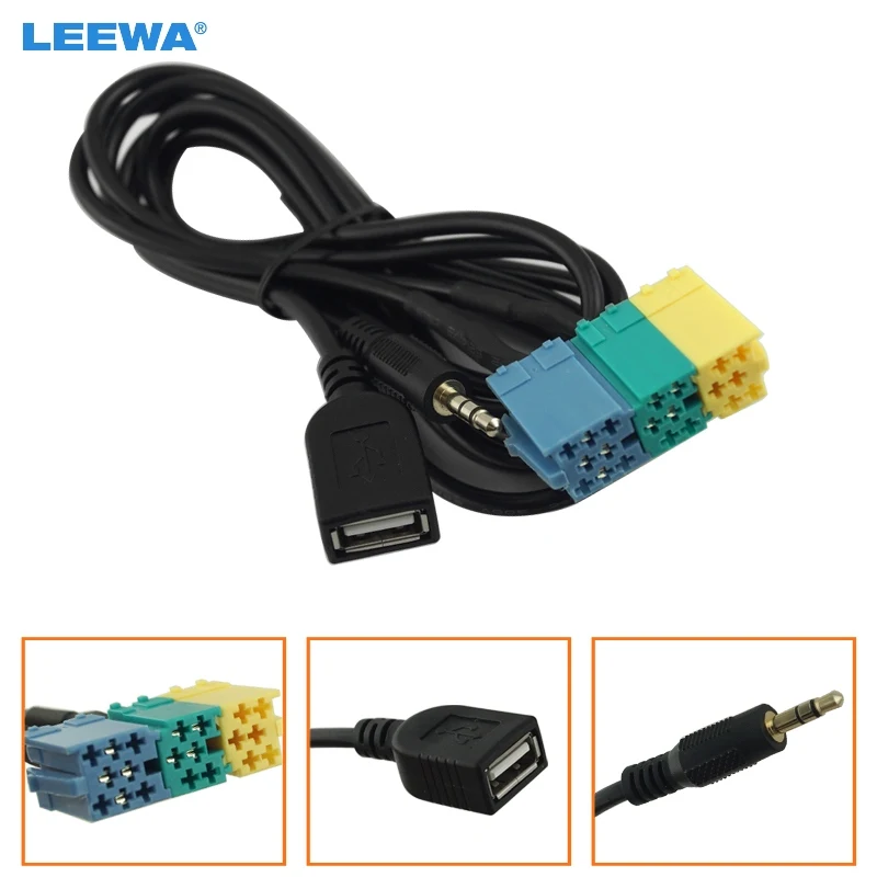 

LEEWA 2 in1 3.5MM + USB Plug Audio Adapter Cable Kia Aux Cable CD Player to MP3 For Hyundai Kia Sportage #CA3072
