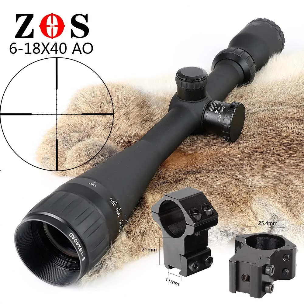 with Dovetail Rings ZOS 6-18X40 AO охотничий прицел Классический тактический оптический прицел для охоты прицел с крышкой объектива - Цвет: with Dovetail Rings