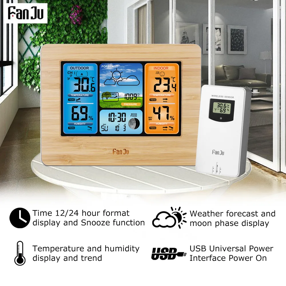 FanJu FJ3373 Цифровая метеостанция настенный будильник функция повтора питание от USB