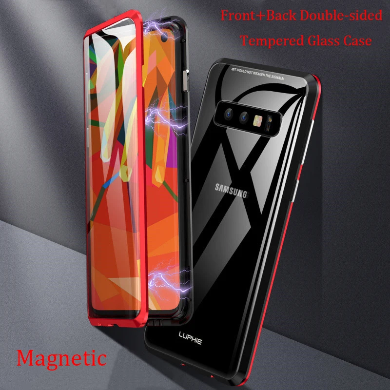 

For Samsung Galaxy S10E Case 360 Front+Back double-sided Tempered Glass Case for Samusng S10 Plus S10+ Magnetic Metal Cover