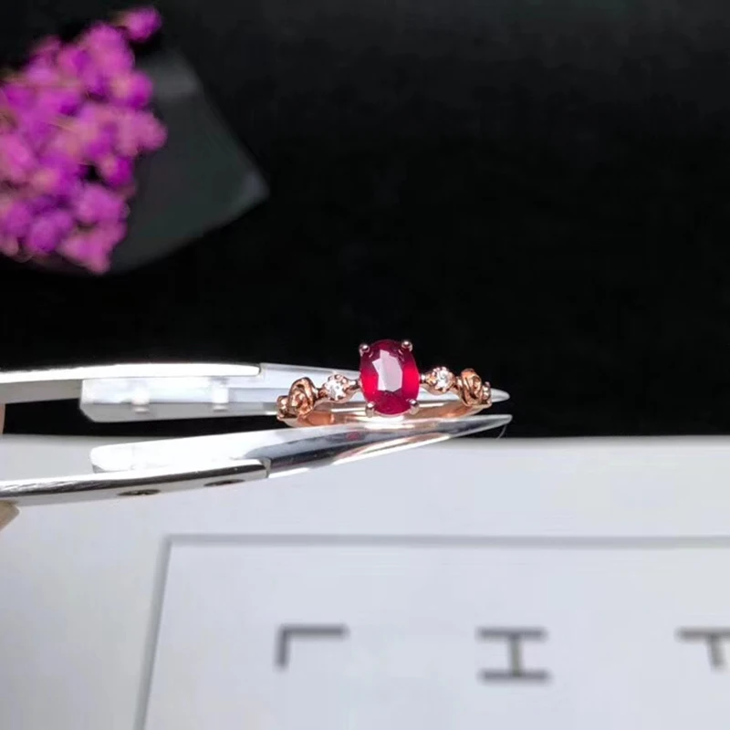Красивые простые натуральные сердечные рубиновые кольца 1.06Ct для женщин обручальные овальные натуральные драгоценные камни ювелирные украшения из стерлингового серебра 925 пробы#347 - Цвет камня: Rose Gold Plated