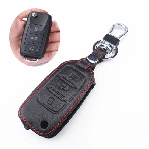 

100% кожаный чехол для автомобильного ключа чехол для Volkswagen VW Jetta MK6 Tiguan Passat Golf 4 5 6 POLO cc bora Skoda 3 кнопки
