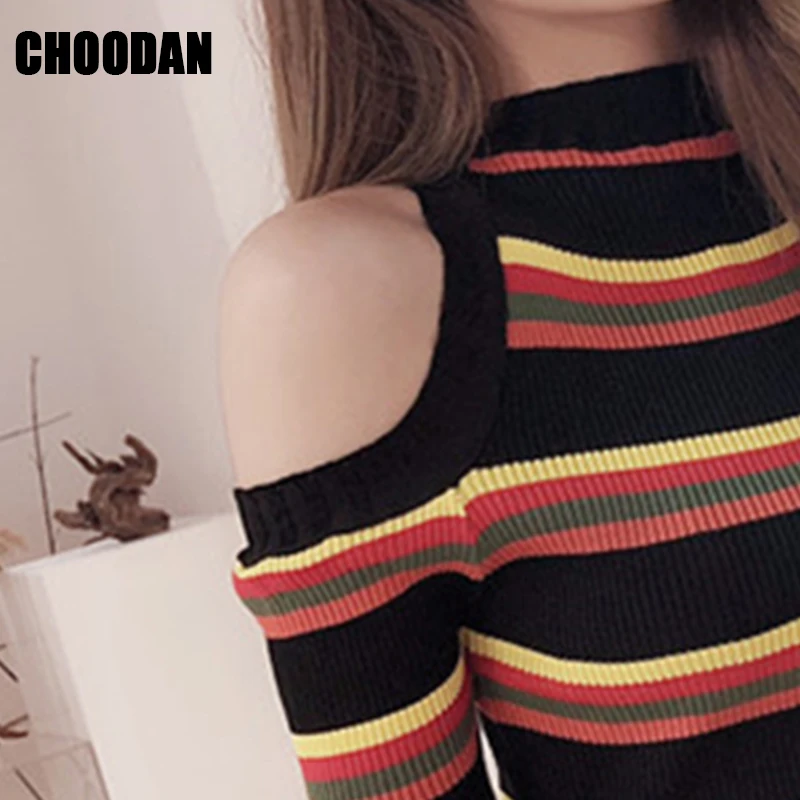 Knitting Sweater Women Sexy Off Shoulder Long Sleeve Autumn Winter Fashion 2018 New Striped Sweaters And Pullovers Fitness Shirt | Женская