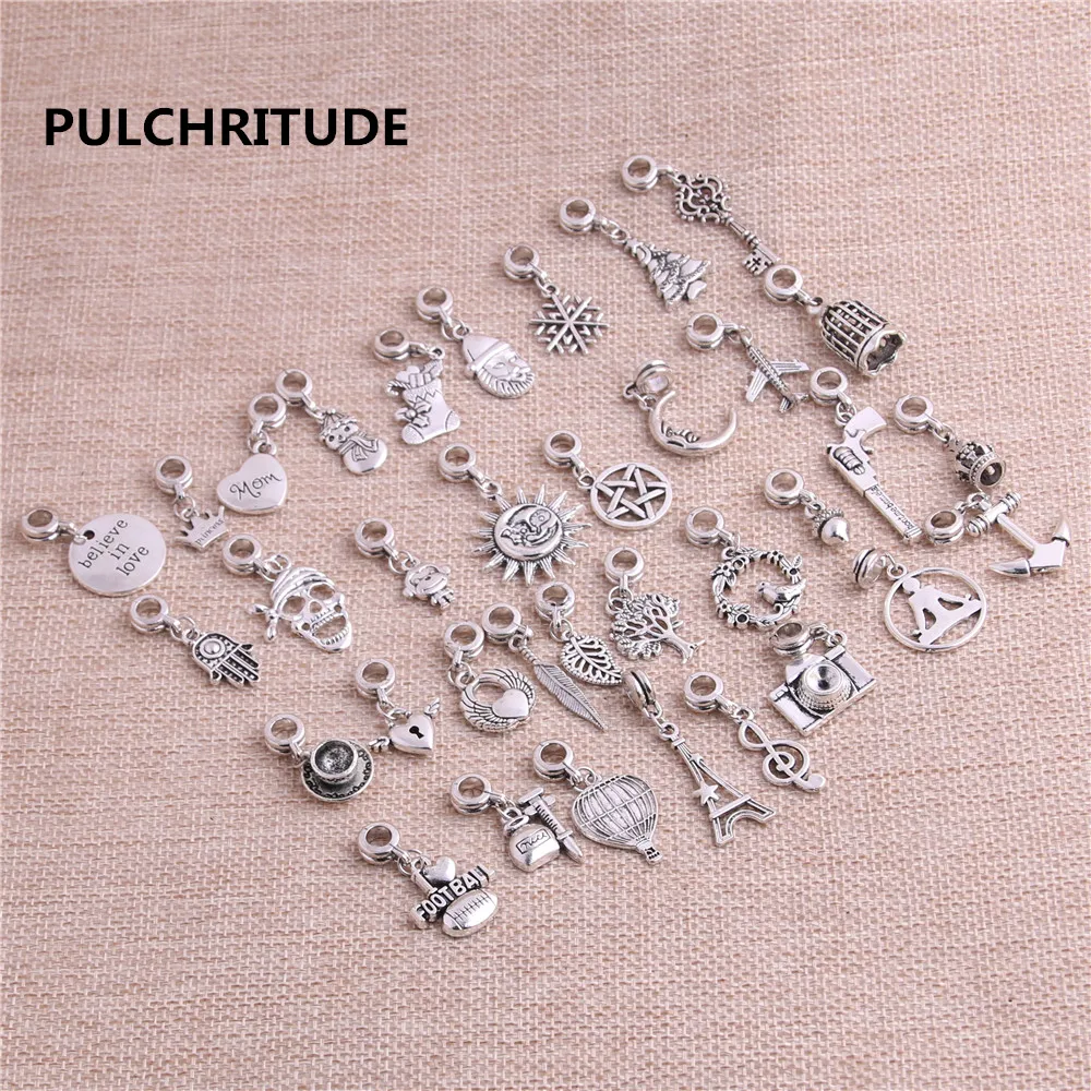 Pulchrode, 50 шт./лот, цинковый сплав, античное серебро, цвет, соединяет большое отверстие, бусины, смешанные виды, шарм, подходит для изготовления ювелирных изделий C0074