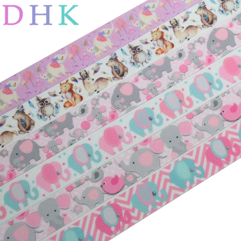 DHK 7/8 'ɵ ярдов лисы с нарисованным слоном для напечатан grosgrain ленты ленточный