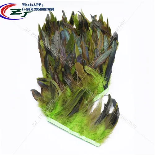 lime green 10 м натуральный петух перо отделка Coque перо лента бахрома для DIY ремесло/костюм/Швейные аксессуары 16 цветов - Цвет: lime green