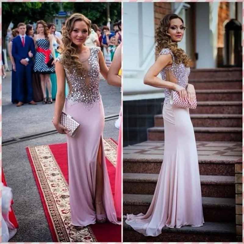 Sparkly Боковыми Разрезами Пром Платья 2016 Sexy Оболочка Длинные Шифон Вечер See Through