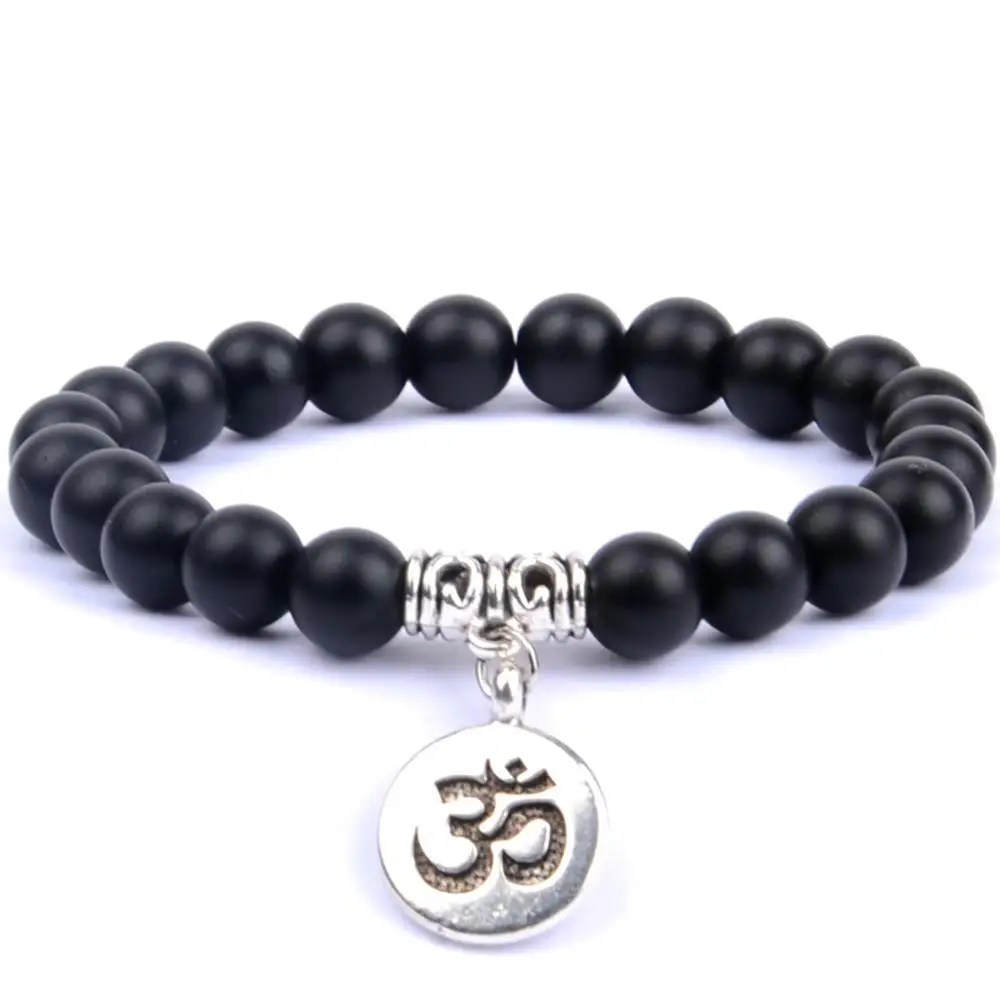Matte black agate Натуральный черный гематит камень бусины браслеты для женщин Подвеска-ом Будда браслет для мужчин ювелирные изделия Pulsera Hombres - Окраска металла: Matte black agate