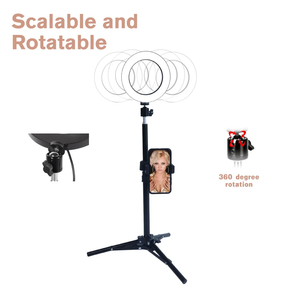 Walkingway 6" Photography Lighting Dimmable LED Selfie Light Ring Light Youtube Live Video Makeup Photo Studio Light USB Plug