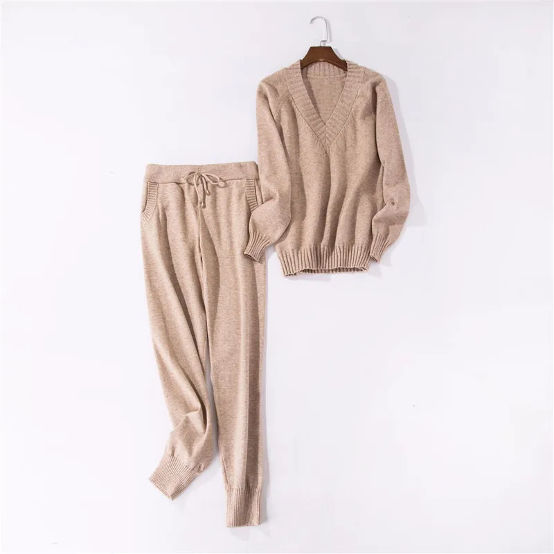 Autumn winter Knitted tracksuit Turtleneck sweatshirts Casual Suit Women clothing 2 Piece set Knit pant Sporting suit Female |